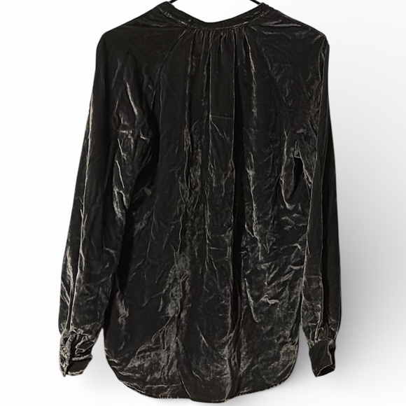 Anthropologie Pilcro Charcoal Crushed Sleeve Velvet Button Down Shirt - Picture 7 of 10
